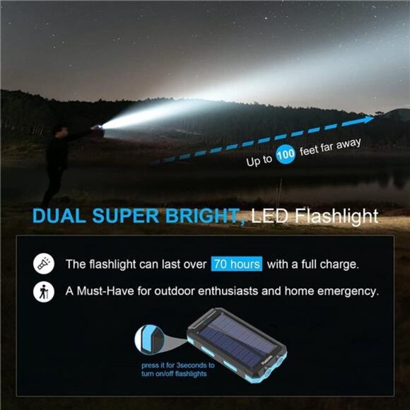 Solar Charger, 20000mAh Portable Solar Power Bank IPX5 Waterproof - Picture 5 of 6